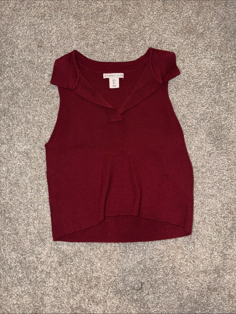 Sincerly Jules Sleeveless Knit Polo Tank - Burgundy